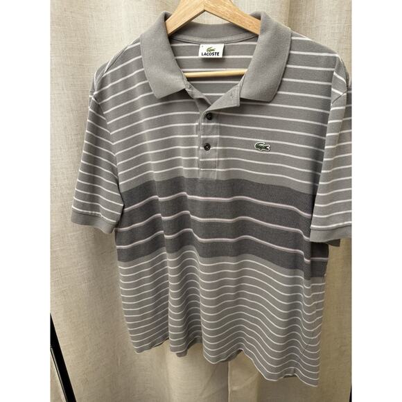 Lacoste Striped Polo Shirt XL Gray White Croc Logo - Picture 2 of 9